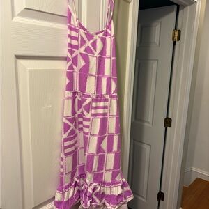 Mahi Gold Pink and White Geometric Pattern Dress. Medium. Nautical flags.